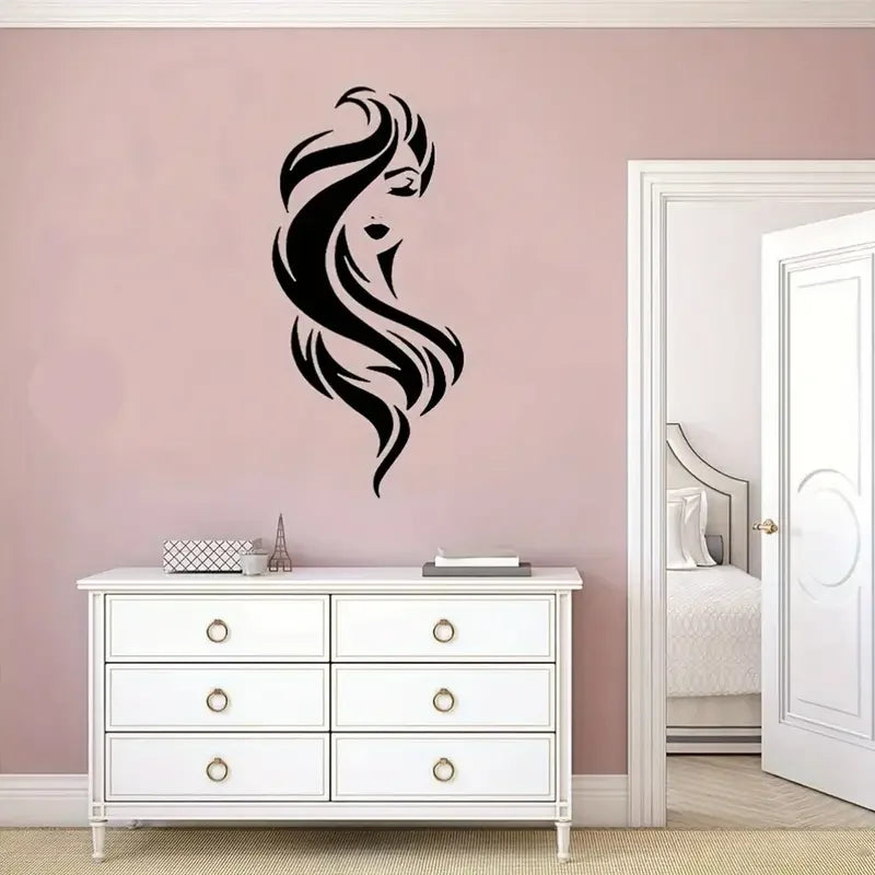 Modern Vinyl Wall Decals Featuring Abstract Female Silhouettes - Removable Matte Finish Stickers for Salon And Barbershop Decor,