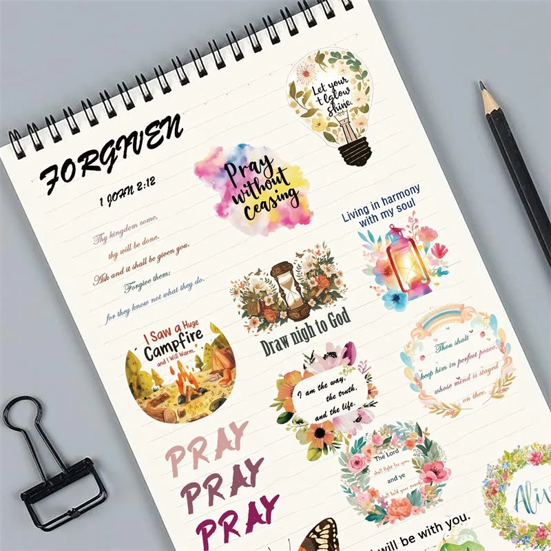 50PCS Cartoon Inspirational PET Sticky Sticker Aesthetic Tear Open DIY Children's Decoration Scrapbooking Stationery Supplies