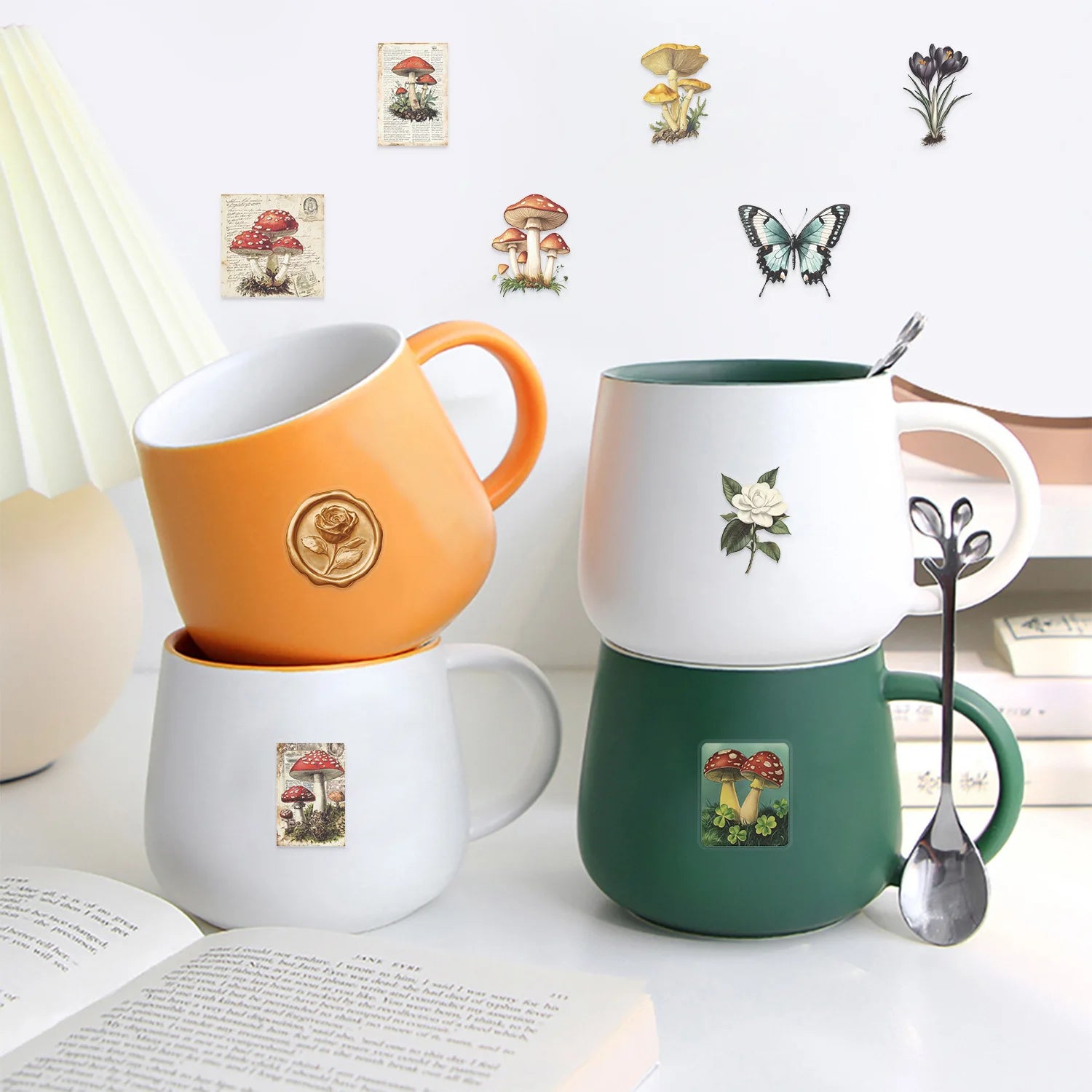 50PCS Transparent Ins Retro Mushroom Sticker Pack Waterproof Transparent PET Decorative Guitar Notebook Stationary