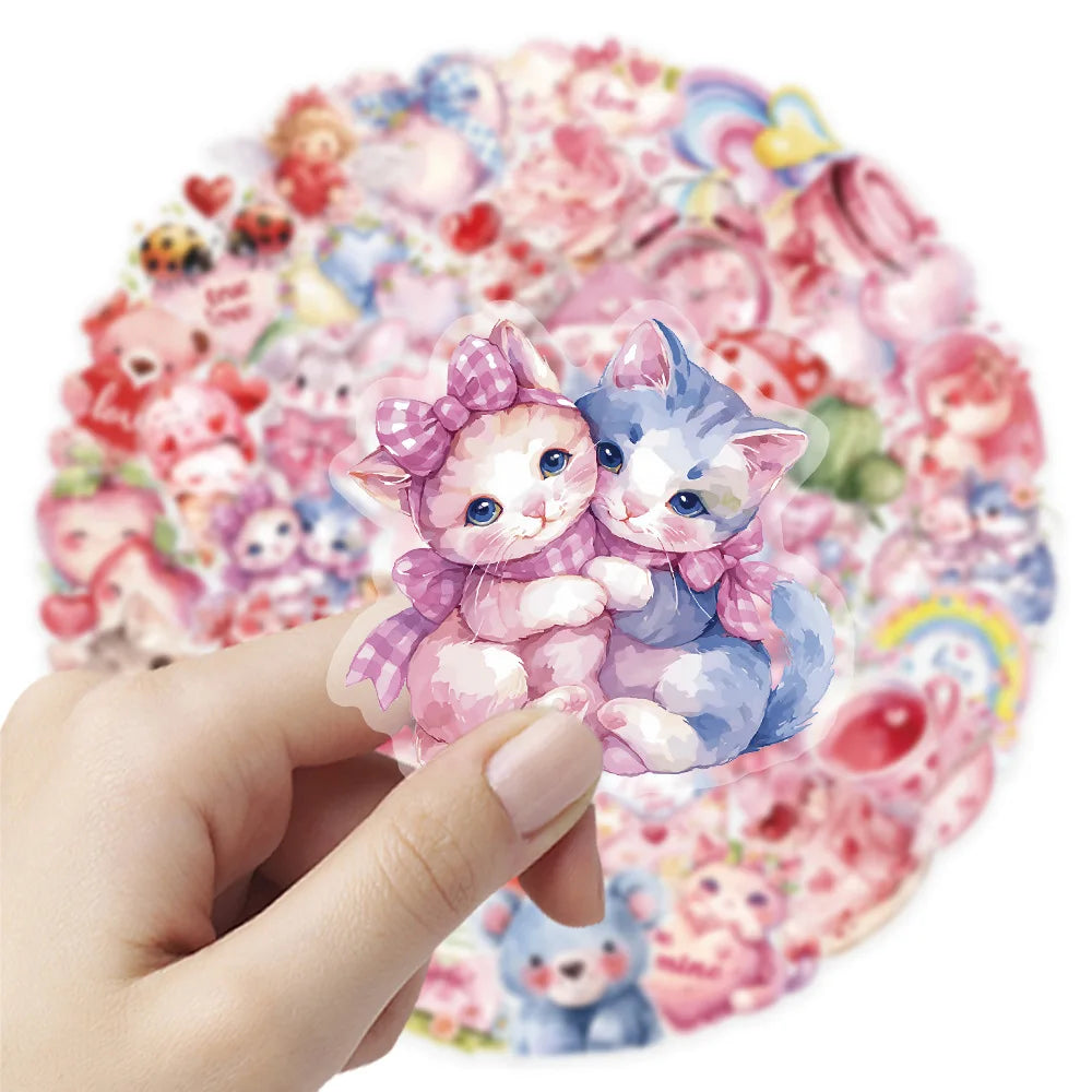 50/100PCS PET Transparent Valentine's Day Stickers S Watercolor LOVE Love Creative Notebook Booklet Stationery Decor Stickers
