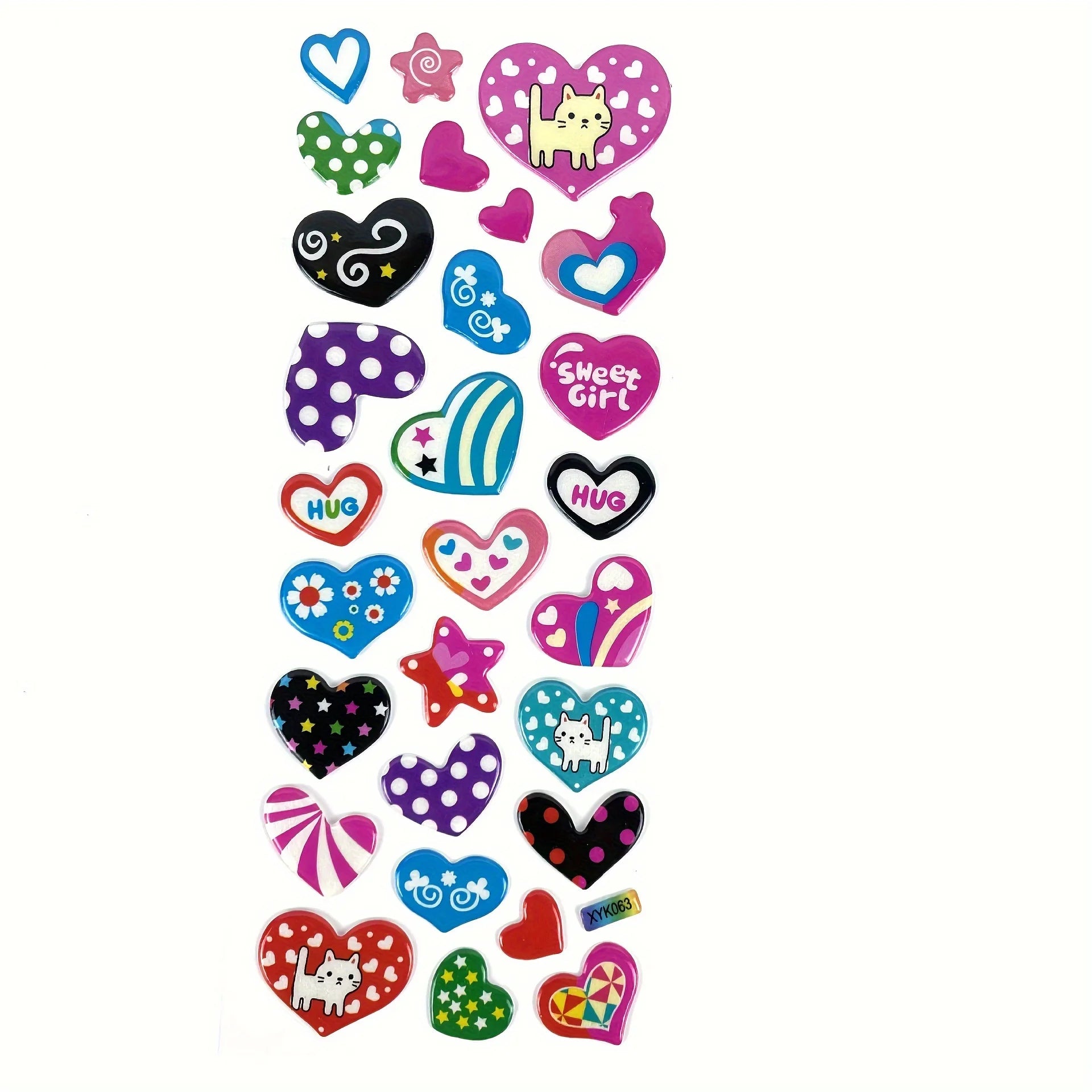 12 Sheet/Pack No Repeat Pink 3D Sticker , Love Heart Bubble Sticker,Reward Sticker for Decor
