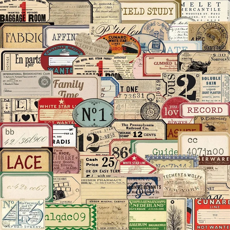 10/30/50PCS Vintage English Written PVC Sticky Sticker Aesthetic DIY Stationery Decoration Scrapbooking School Supplies for Kids