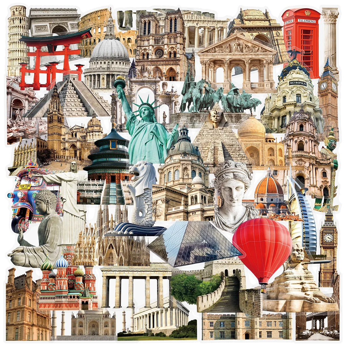 50-100PCS Transparent PET World Famous Architecture and Scenic Spot Stickers DIY Decorative Waterproof Stickers