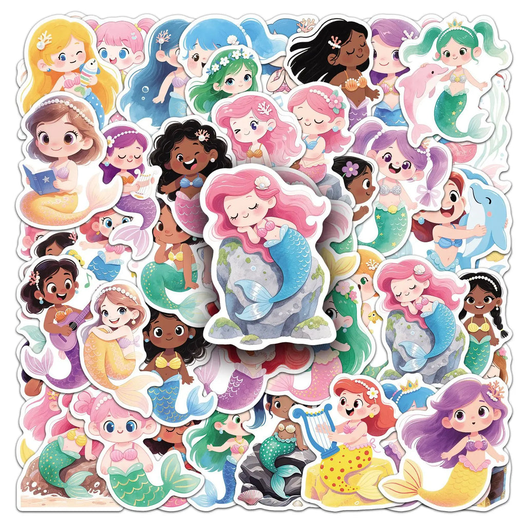 50pcs Cute Fairy Tale Mermaid Doodle Stickers for Phone Guitar Helmet Toy Notebook Stationery