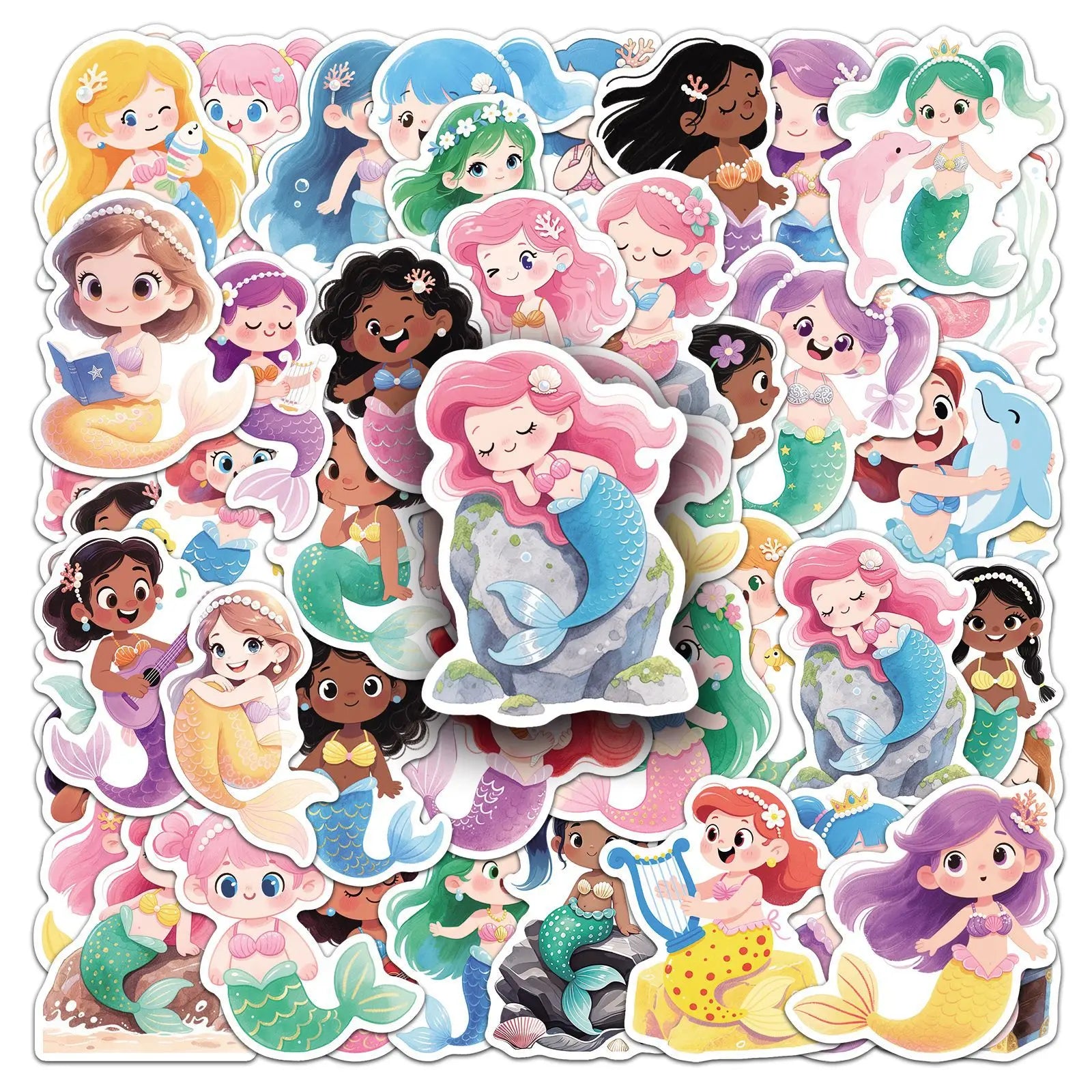 50pcs Cute Fairy Tale Mermaid Doodle Stickers for Phone Guitar Helmet Toy Notebook Stationery