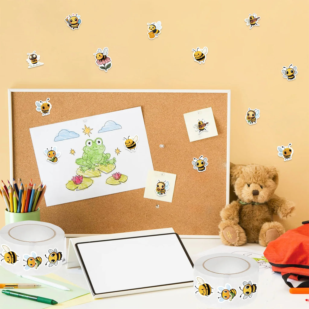500/1000PCS Adhesive Cute Cartoon Bee Animal Gift Sealing DIY Decor Envelope Waterproof Stationery Notebook Children Stickers