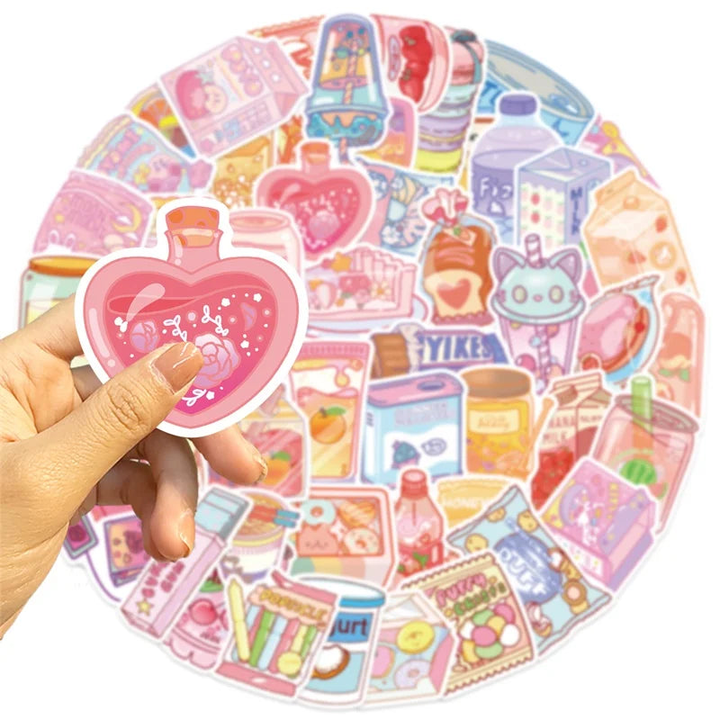 10/30/50PCS Kawaii Ins Snack PVC Sticky Sticker Aesthetic DIY Decoration Scrapbooking School Stationery Supplies for Kids