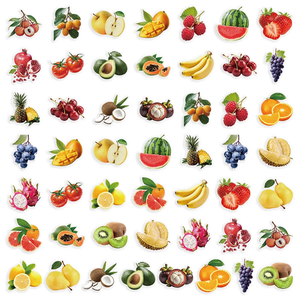 200Pcs Transparent PET Fruit & Green Tree & Flower & Mushroom Stickers For Scrapbook, Journaling, Laptop, Bumper, Skateboard