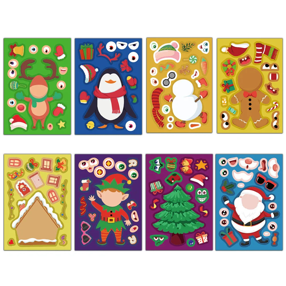 8PCS Creative Christmas Face Changing Series Collage Fun Stickers DIY Manual Luggage Skateboard Notebook Gooka Stickers