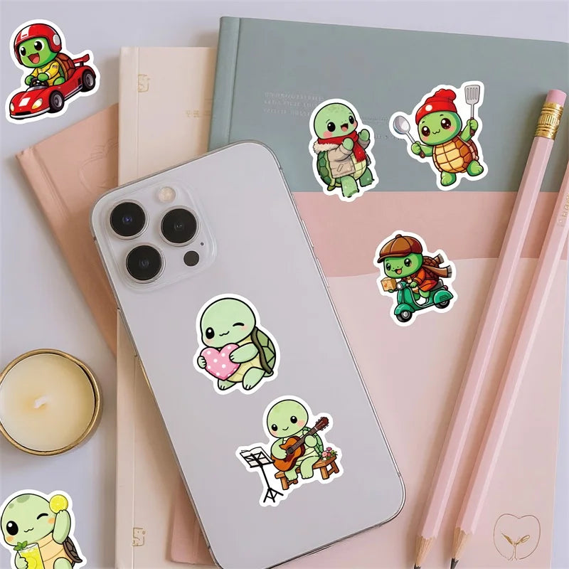 10/30/56PCS Kawaii Little Turtle Colored PVC Sticky Stickers Aesthetic DIY Phone Laptop Luggage Skateboard Graffiti Decals