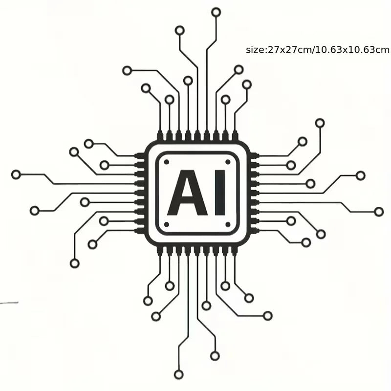AI Technology Circuit Board Vinyl Wall Decal - Cartoon-Style Glossy Self-Adhesive Sticker for Glass, Office & Home Decor - Tech-