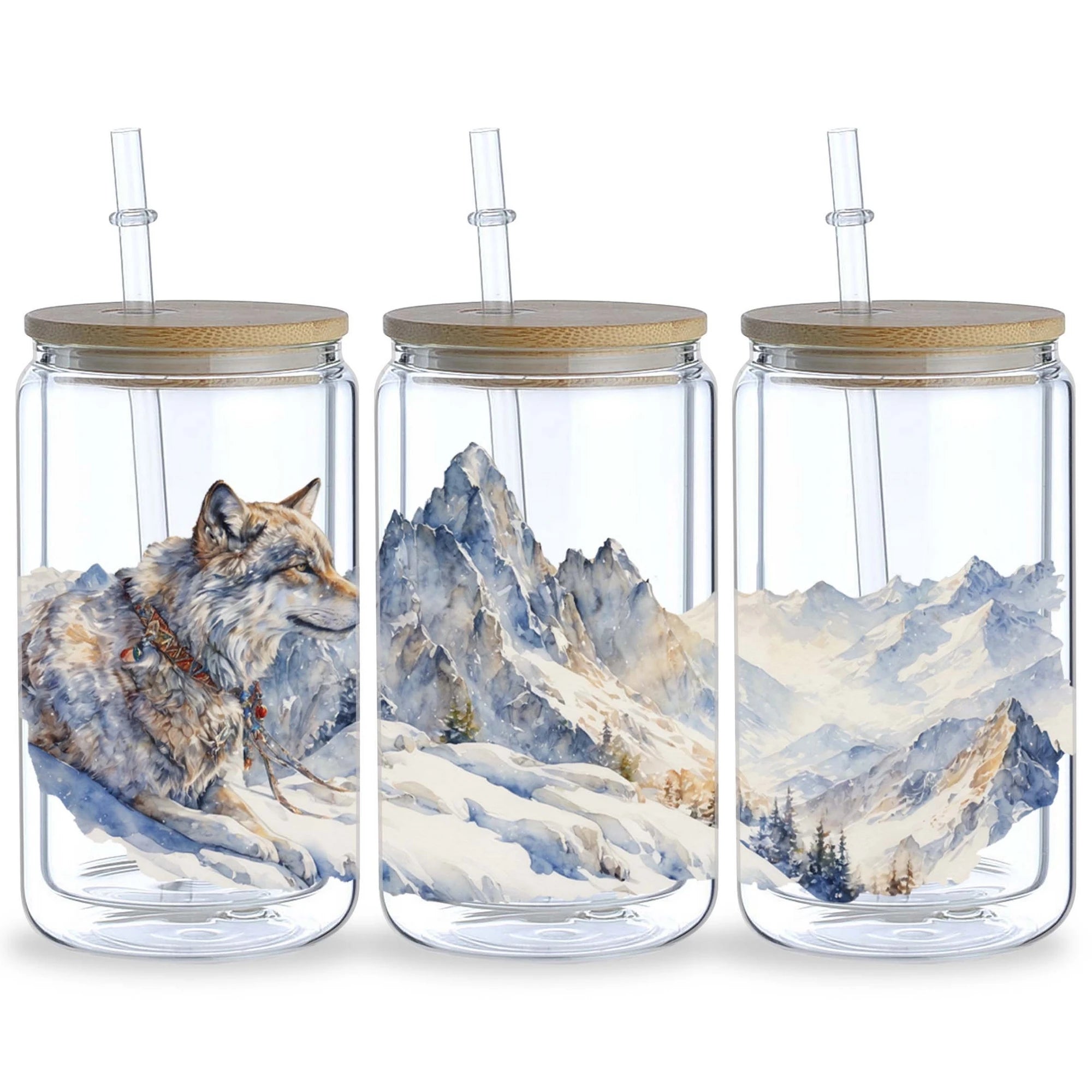 5 sheets Wolf UV DTF Cup Stickers, DTF Transfer Stickers, Waterproof Wipe Transfer Paper for 16oz Glass, Mugs, Crafts, Furniture