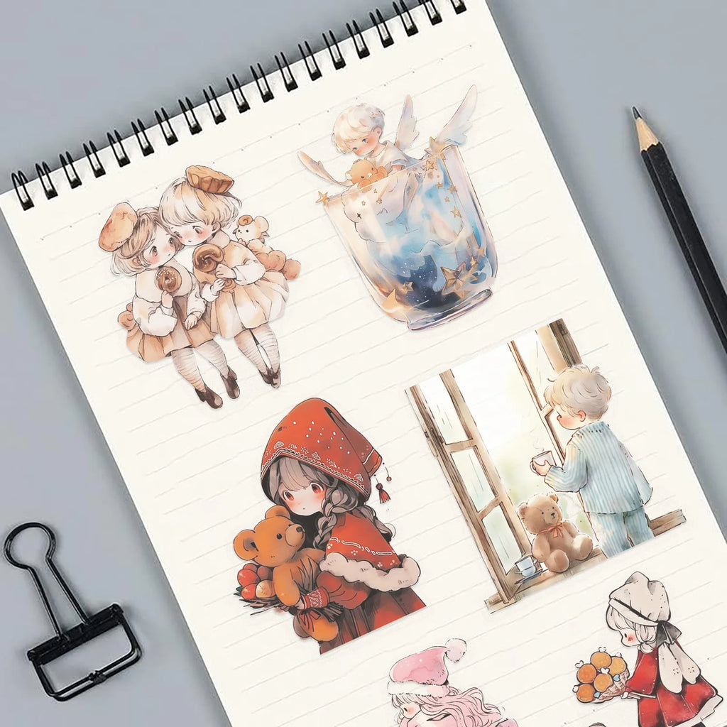 52PCS Cartoon Watercolor Fairy Tale Sticker Pack Waterproof Transparent PET Booklet Decorative Guitar Notebook Plastic Stickers