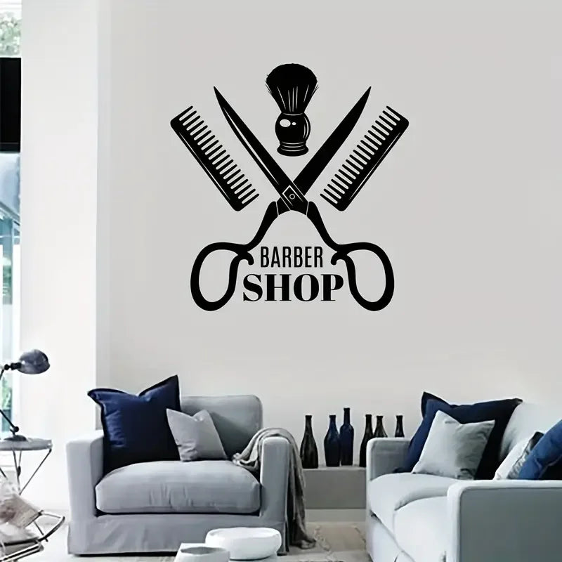 Barber Wall Decals Suitable for Haircut Design - Vinyl Stickers with Hairstyle Art, Modern Barber Shop Window/Glass Decoration,