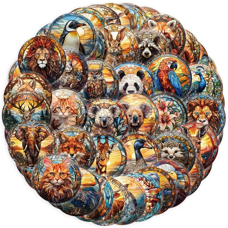 50PCS Glass Ball Animal PET Sticky Sticker Aesthetic Korean Stationery DIY Decoration Scrapbooking School Supplies for Kids