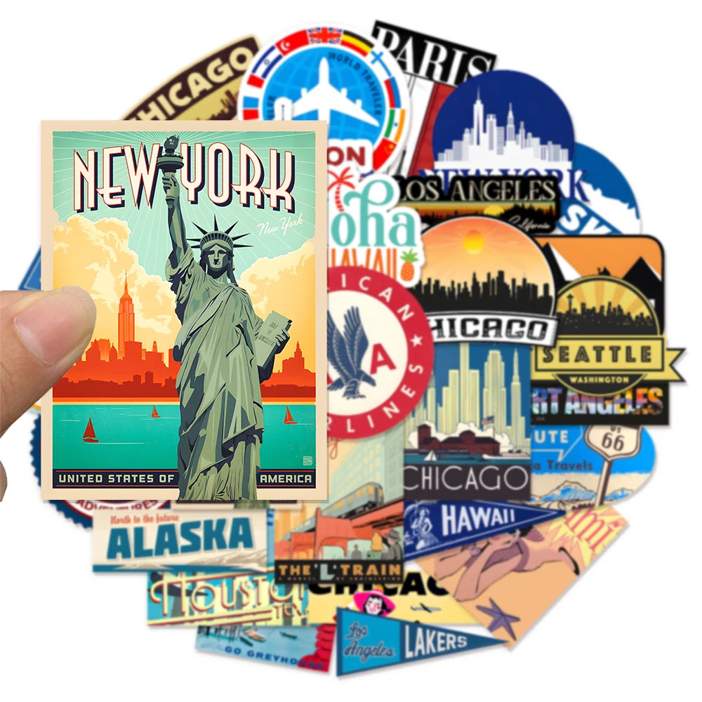 30PCS US Popular Route 66 Cartoon Fun Sticker Pack DIY Manual Account Phone Case Notebook Skateboard