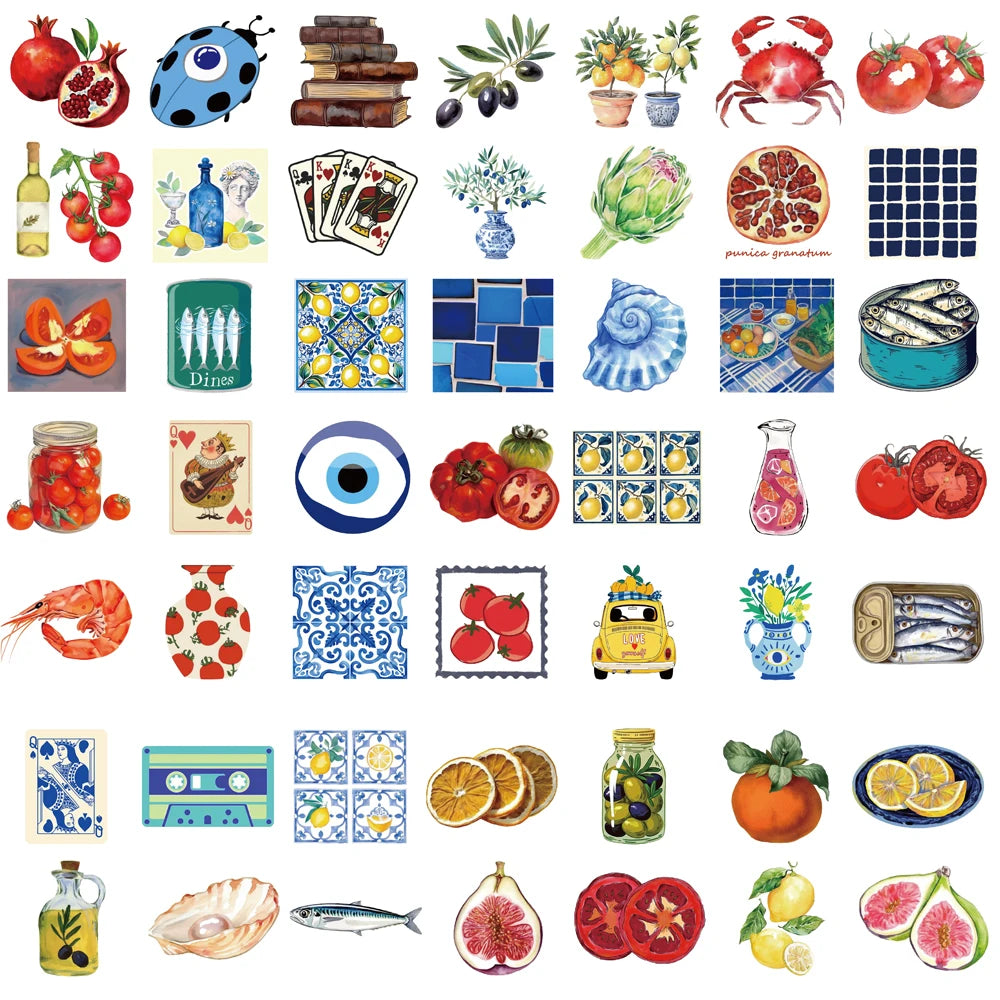 50PCS Mediterranean Tomato Stickers Kawaii Laptop Aesthetic Graffiti Room Skateboard Waterproof Scrapbooking Phone Sticker