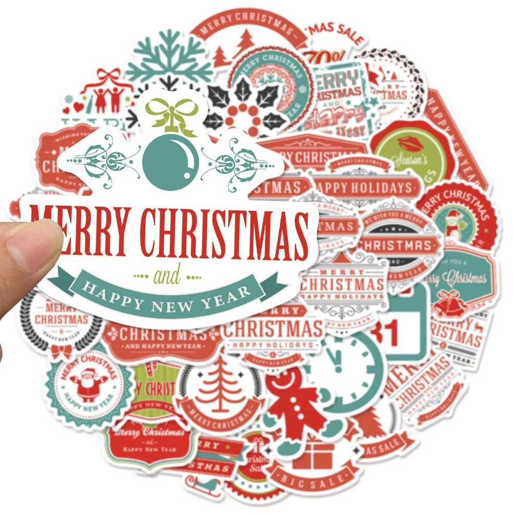 45PCS Christmas Window Flower Series Stickers Cartoon Creative Decorative Stickers Toy DIY Computer Guitar Waterproof Stickers