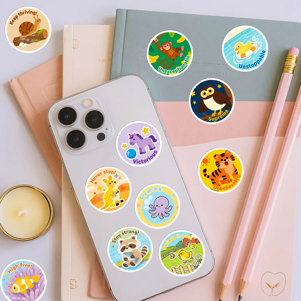 50PCS Cartoon Animal Easy-Tear Stickers Students Office Supplies Decor Decals Phones Fridges Kids Rewards Stickers