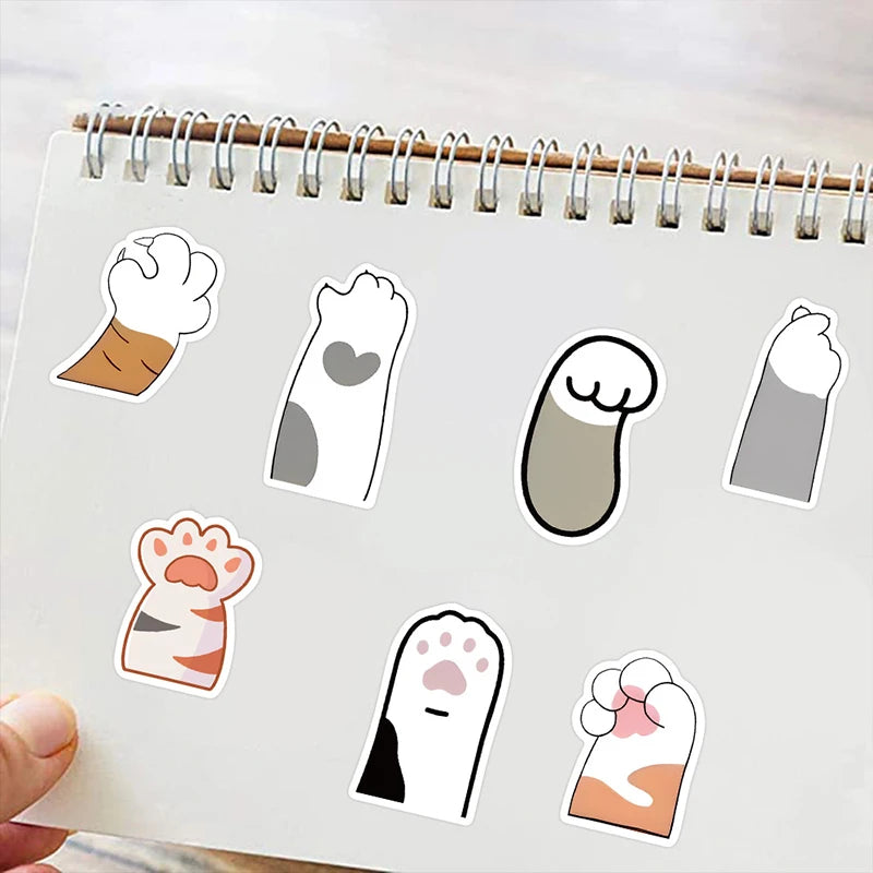 10/30/61PCS Cute Cat Paw PVC Sticker Aesthetic Children's Decoration Scrapbooking Korean Stationery School Supplies for Kids