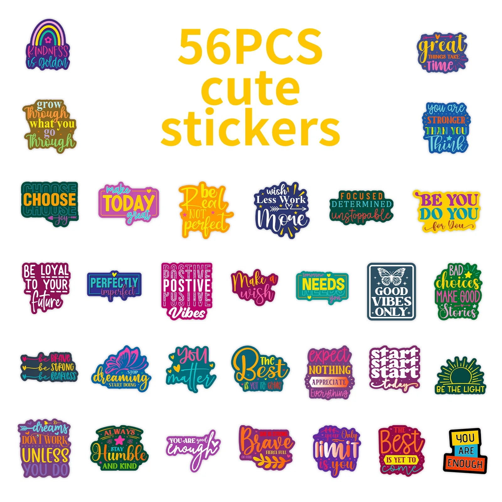 50PCS Inspirational Text Graffiti Stickers Colorful Healing English Stationery Decoration Stickers