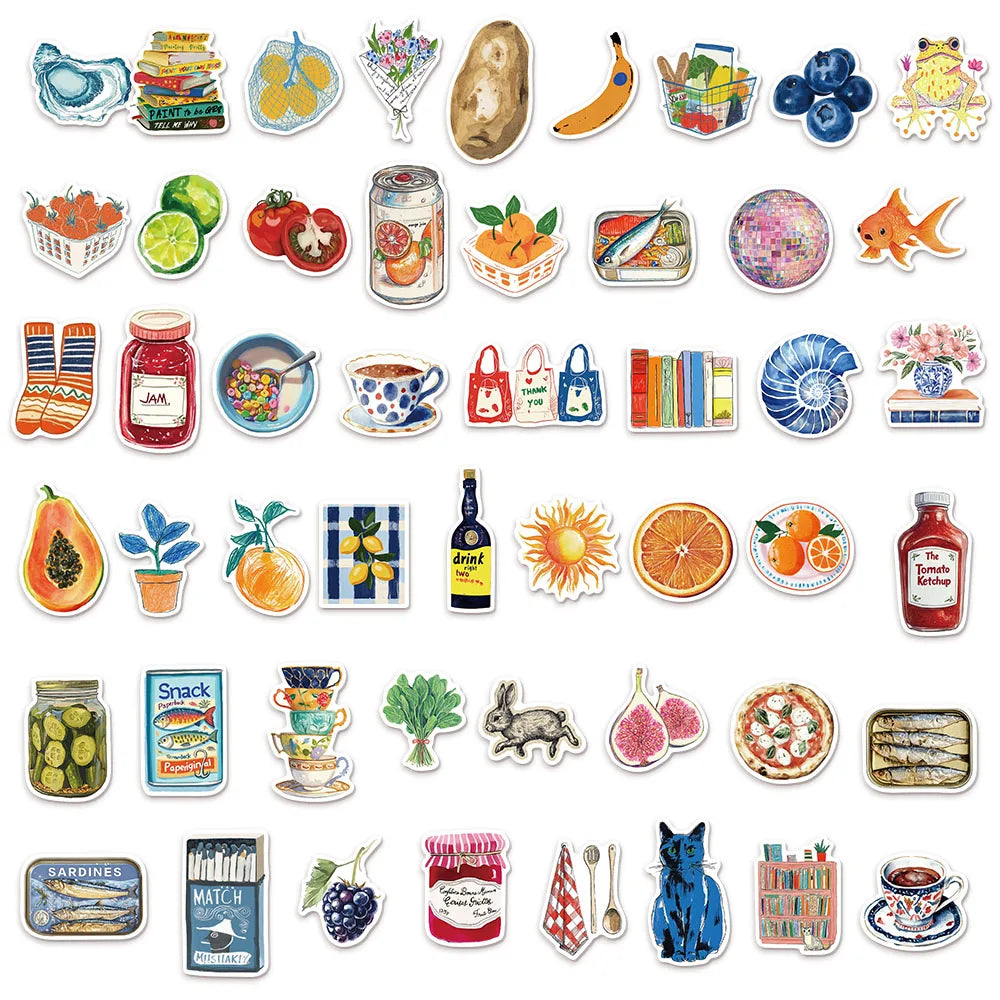 50PCS Retro Creative Stickers Laptop Guitar Ski Board Scrapbook Mobile DIY Stickers Aesthetic Cartoon Stickers