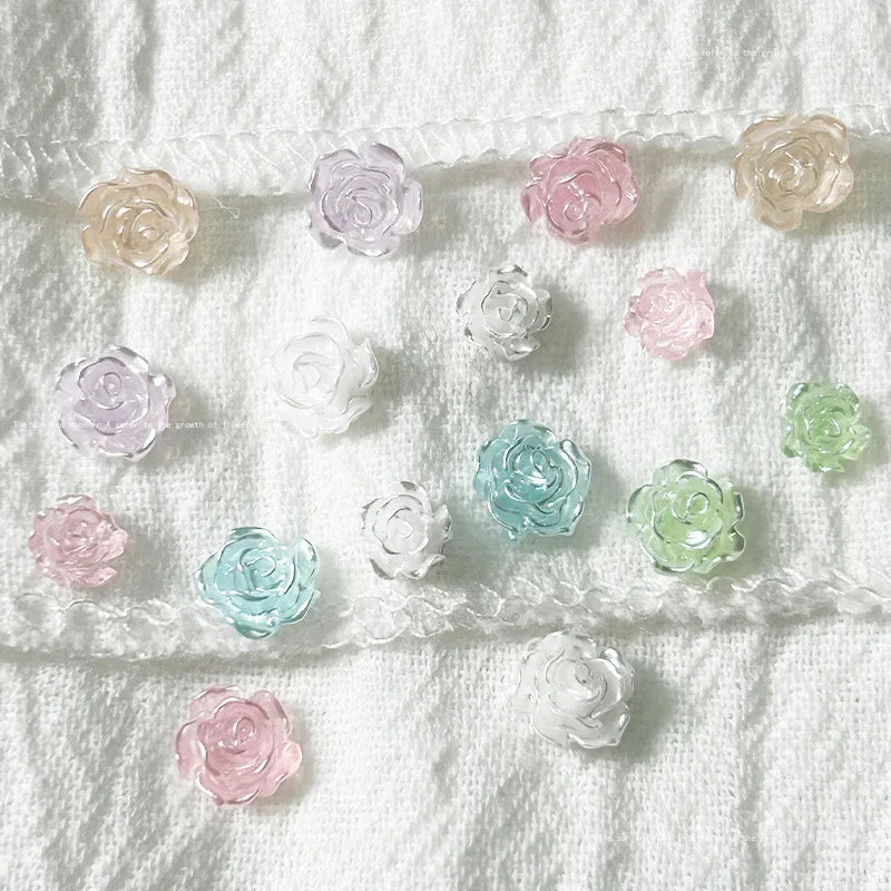 6/8mm Pearl Solid Rose Resin Trendy Nail Charms Multi Colors Pearl Sticky Powder Camellia Nail Art Decorations Accessories 20pcs