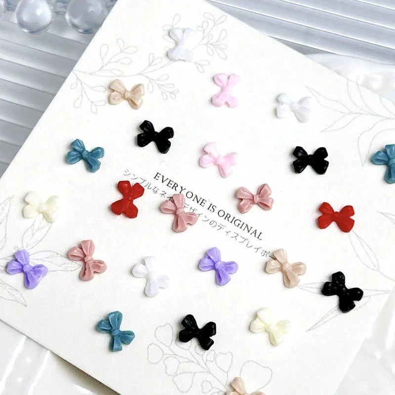 100PC Mini Bow Nail Resin Charms Jewelry 3D Mixed Colors Bow Japanese Nail Decoration Accessory Supplies Cute Nail Art Parts DIY