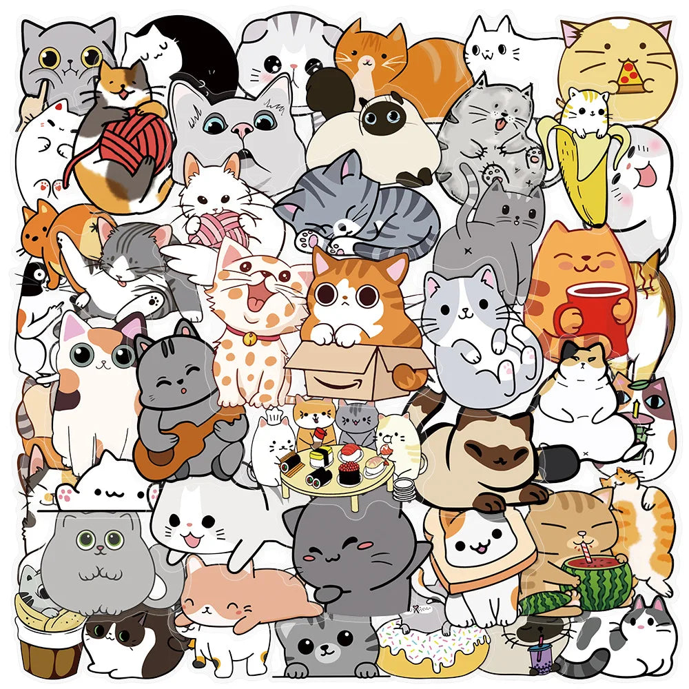 50PCS Transparent PET Cute Cat Stickers, Handbooks Tablets Phone Water Cup Decor PET Stickers