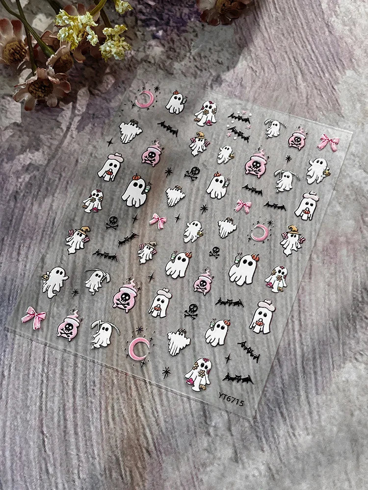 Ghost Nail Art Stickers 5D Halloween Pumpkin Ghost Self Adhesive Transfer For Nails DIY 3D Manicure Decorations Decals Stickers