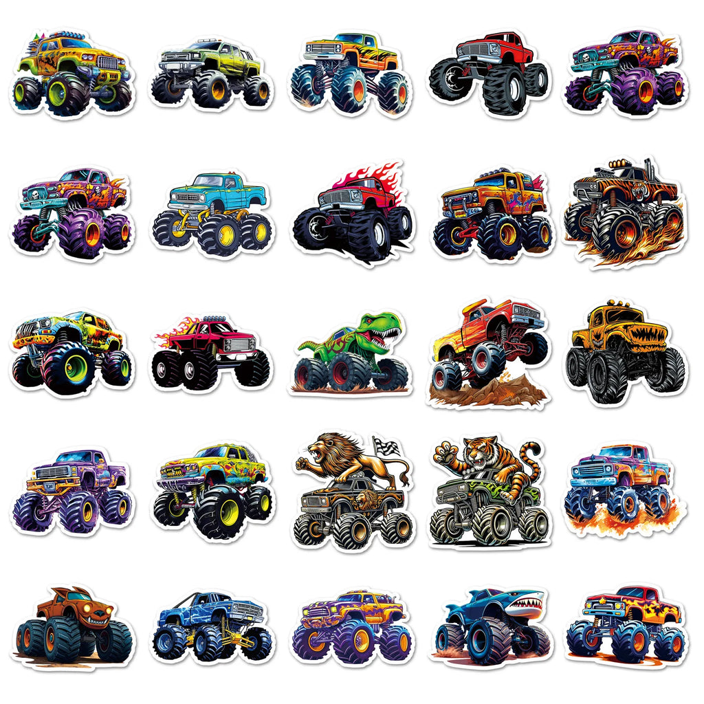 100Pcs Monster Truck Stickers Cartoon Stationery School Supplies Decorative Decals Notebook Phone Fridge Luggage DIY Sticker