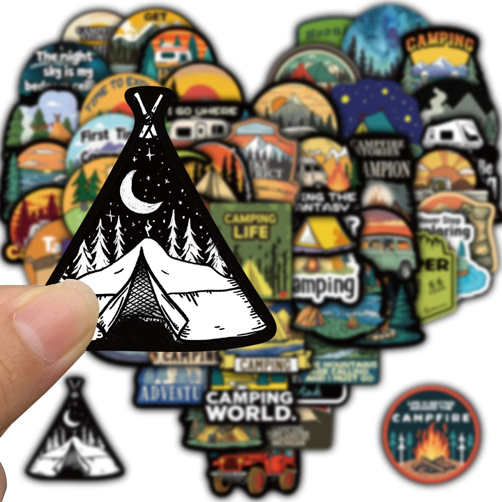 50PCS Camping Sticker Notebook Decorative Luggage Creative Laptop Bicycle Skateboard Personalize Phone Art Dormitory Sticker ﻿