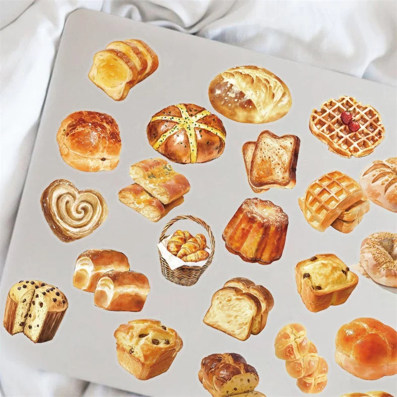 50PCS Kawaii Bread PET Sticky Sticker Aesthetic Korean Stationery DIY Decoration Scrapbooking School Supplies for Kids