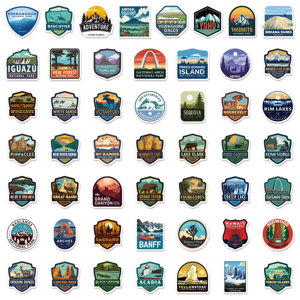 50/100PCS National Park Fun Stickers Handbook Tags Luggage Guitar Laptop Decoration Waterproof Stickers