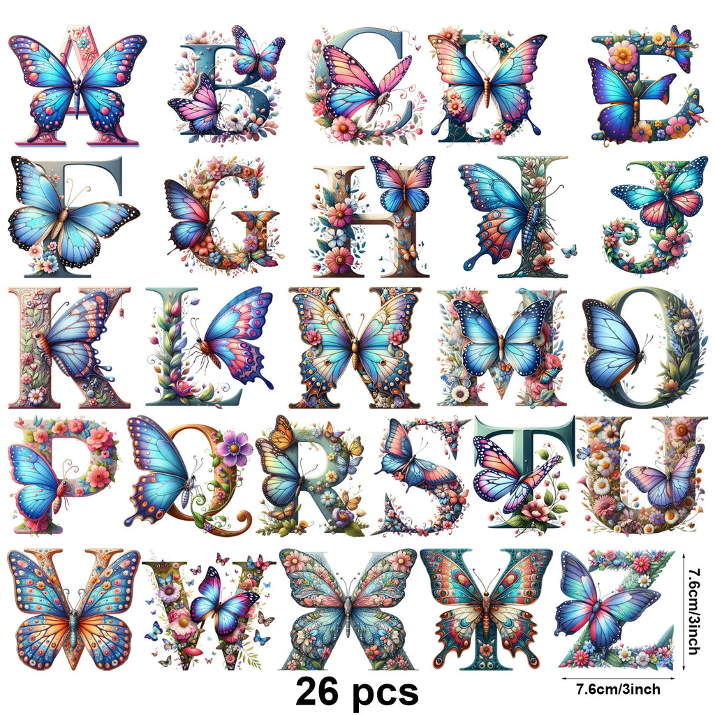 26 sheets Alphabet Flowers A - Z Design UV DTF Transfer Sticker Decals for Office and Home 16oz Alphabet Waterproof Stickers