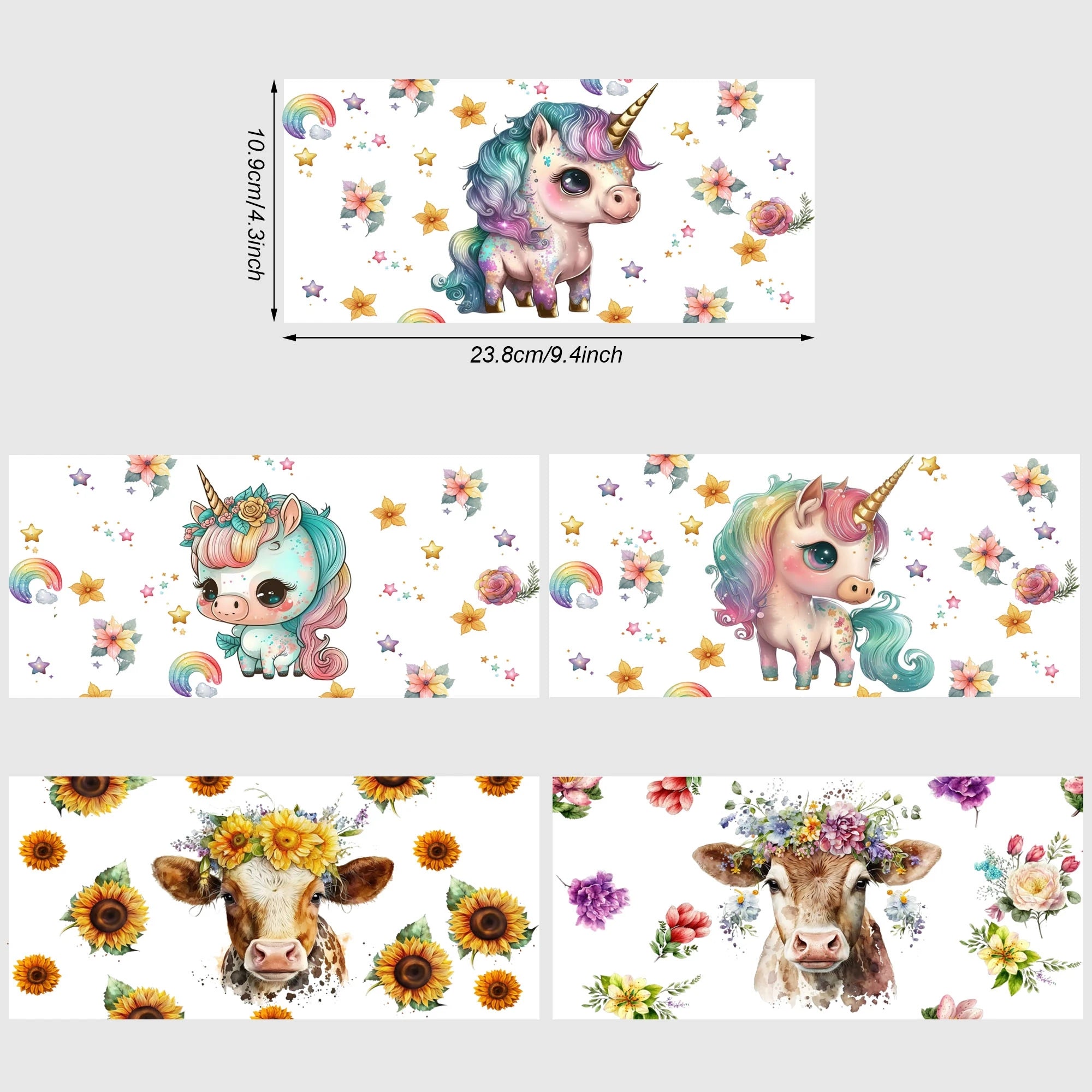 5 Sheets Animal UV DTF Cup Stickers, DTF Friction Transfer Stickers, Waterproof Transfer Stickers for 16oz Glass Cups, DIY