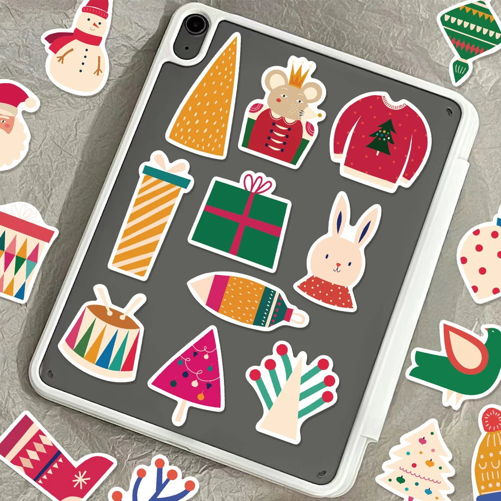 64PCS Santa Claus Christmas Stickers Skateboarding Car Guitar Helmet Luggage Laptop Graffiti Stickers Christmas Gift