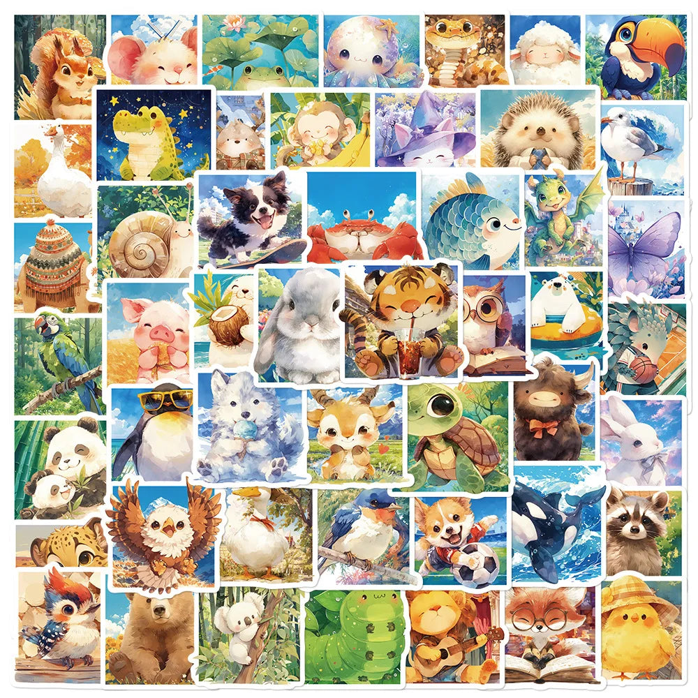 50/100PCS Animal World Stationery Decoration Stickers Laptop Handbooks Mobile Waterproof DIY Stickers