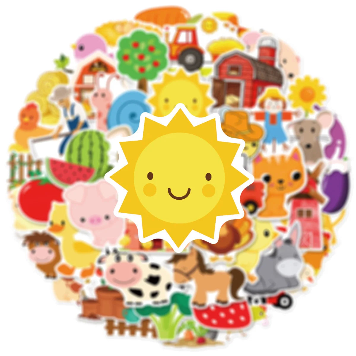 50/100PCS Cute Cartoon Farm Pasture Stickers Graffiti Decoration Water Cups Luggage Waterproof Stickers