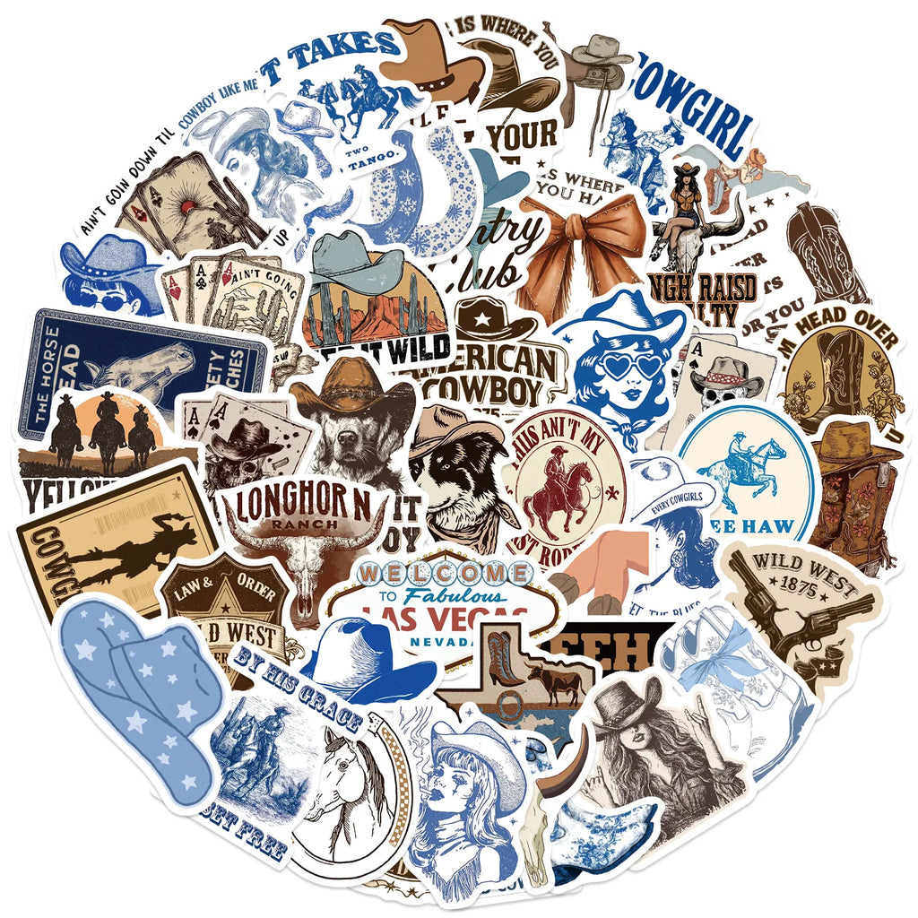 50/100PCS Cartoon Blue Brown Cowboy Doodle Stickers, Waterproof Decals for Phone Laptop Guitar Notebook Stationery