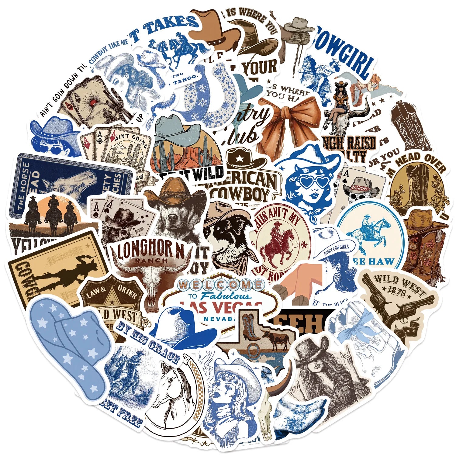 50/100PCS Cartoon Blue Brown Cowboy Doodle Stickers, Waterproof Decals for Phone Laptop Guitar Notebook Stationery