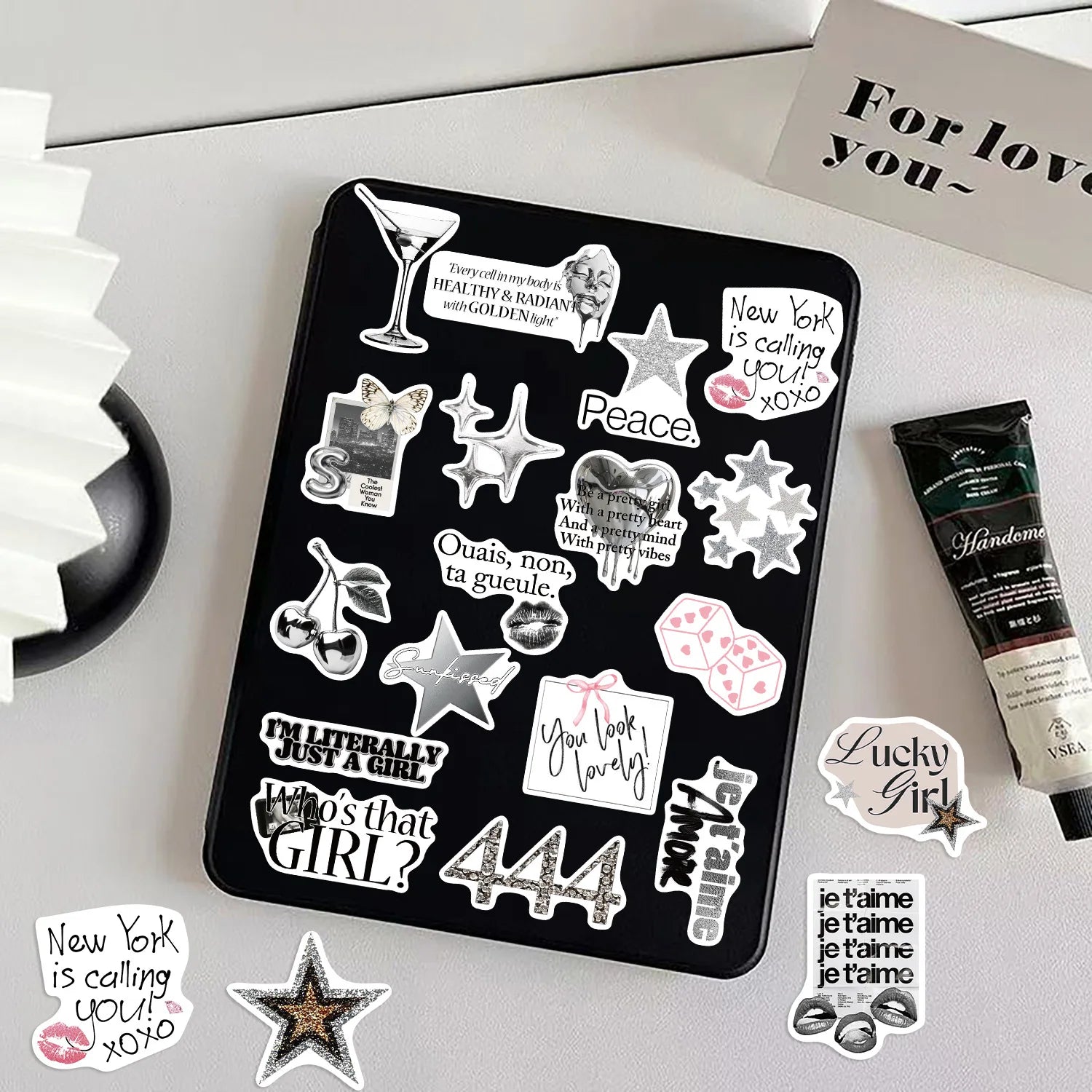 50/100PCS Silver Lucky Girl Handbooks Creative Stickers Notebook Stationery Box Helmet Stickers