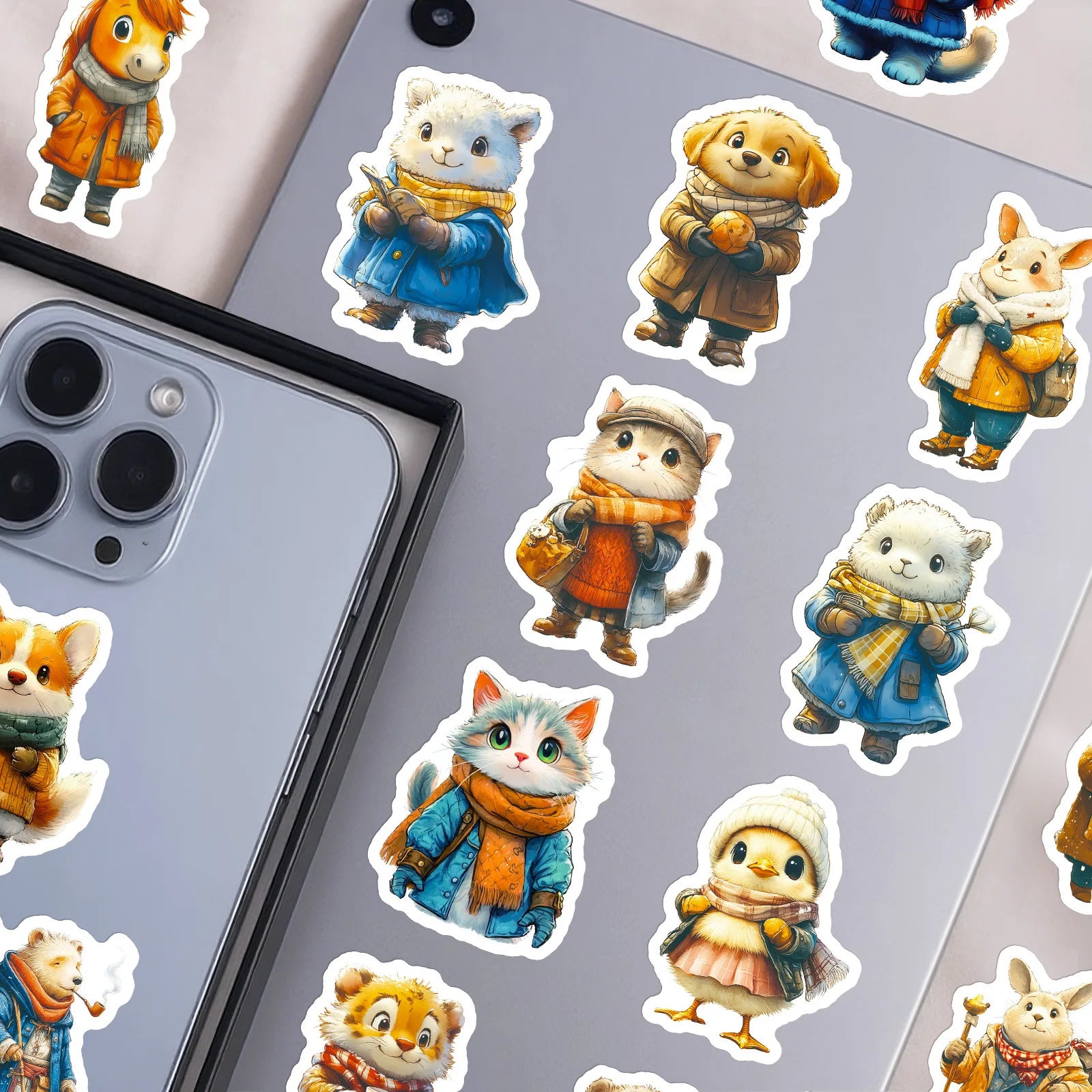 56 Pcs HD Vivid Vintage Winter Animal Doodle Stickers Creative for Phone Case Scrapbook Stationery Box Lunch Box Binder Decals