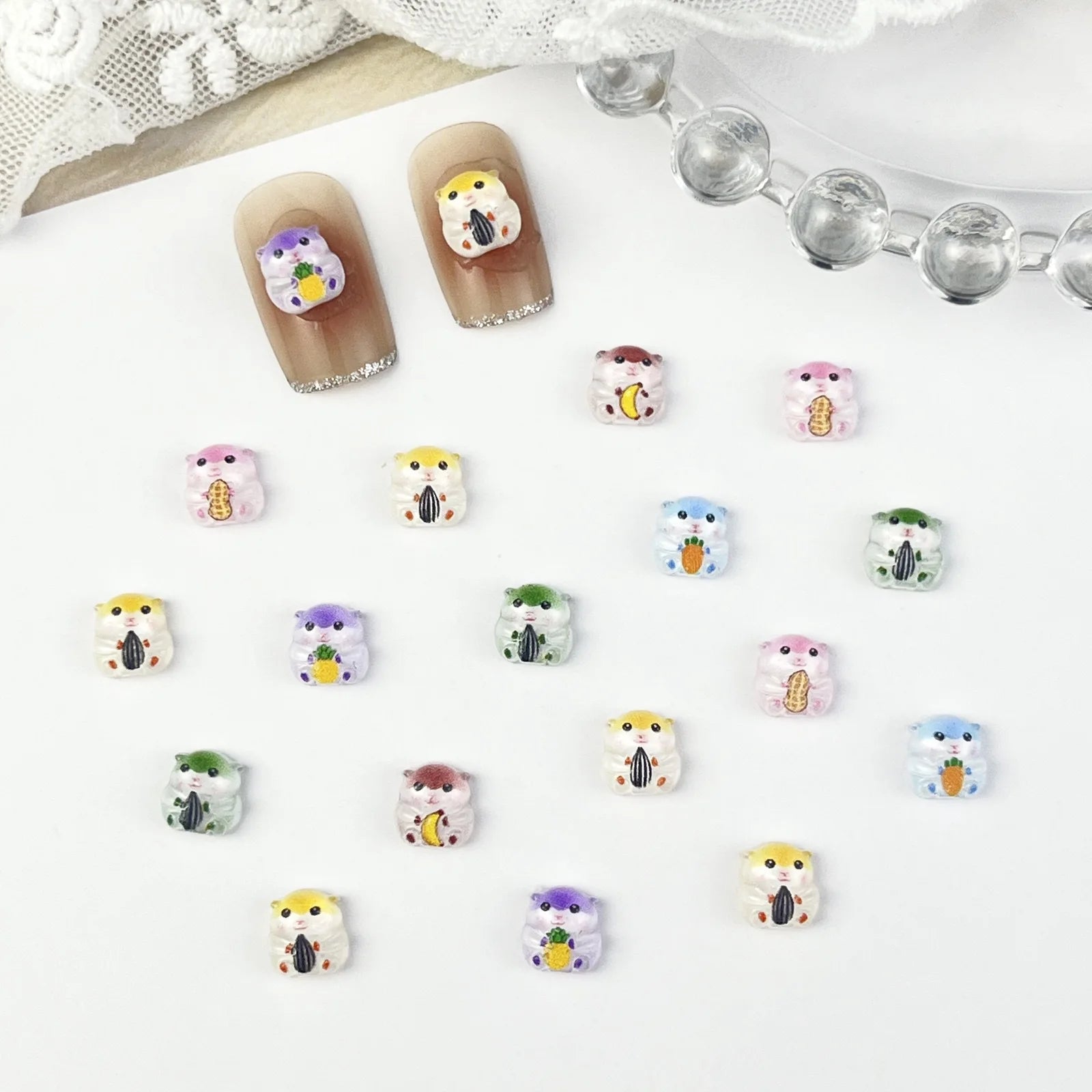 Food Play Candy Nail Art Charms Iridescent Gradient Gold Foil Rainbow Candy Resin Nail Rhinestone Decoration DIY Nails Accessory