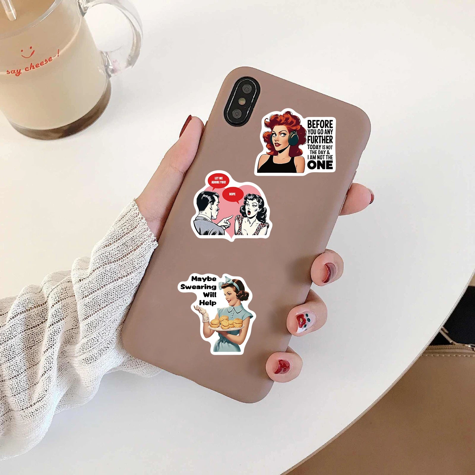 50PCS Retro 80s Woman Sarcastic Housewife Print Sticker Aesthetic Scrapbooking Graffiti Sticker Coffee Phone Greeting Stickers