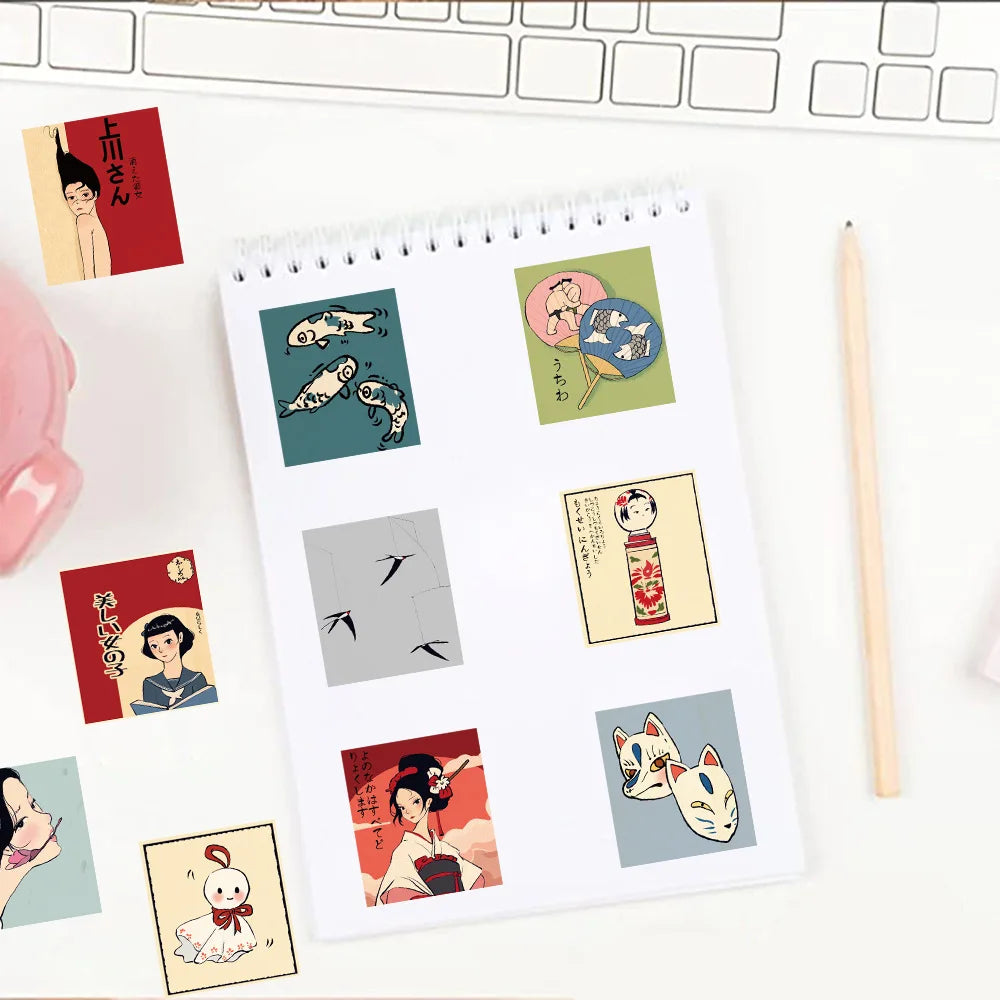 50PCS Retro Cartoon Japanese Culture Aesthetics Stickers DIY Manual Scrap Book Laptop Luggage Waterproof Graffiti Stickers