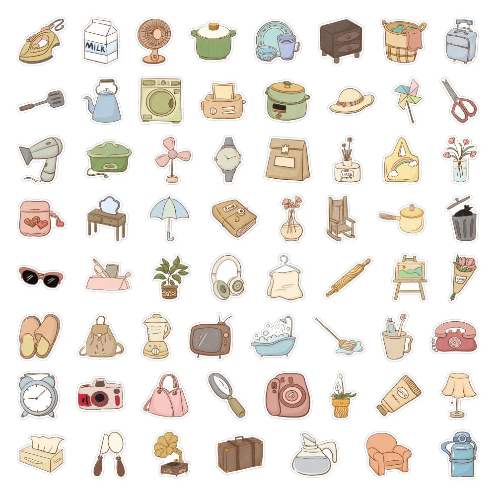 60-Pack Artistic Cartoon Hand-Drawn Furniture Stickers for Water Bottles Guitars Helmets Notebooks Luggage Stationery DIY