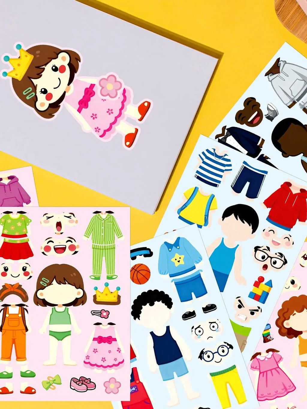 6/12PCS DIY Dress up Puzzle Stickers for Cartoon Characters with Different Skin Colors Clothing Expression Funny Sticker