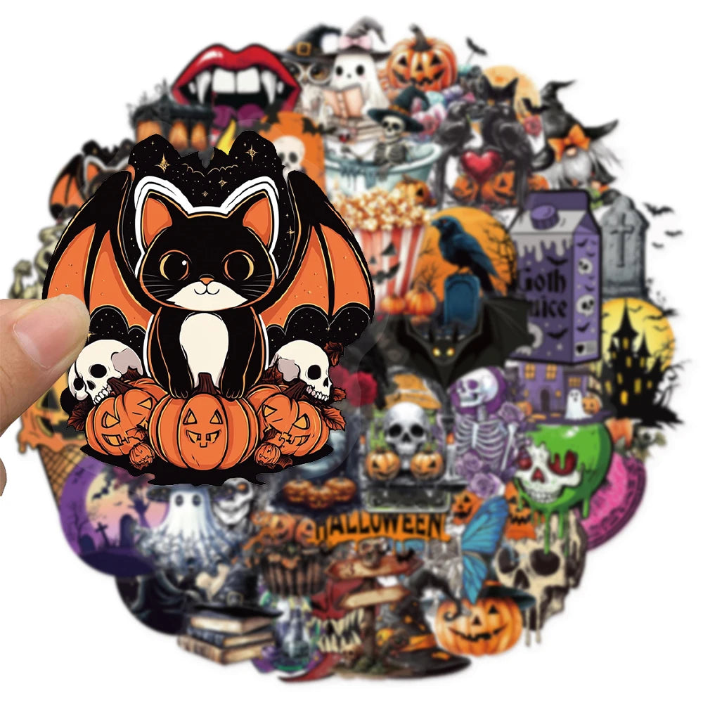 50PCS Halloween Horror Fun Stickers Manual Computer Scrapbook Refrigerator Phone Case Speaker Guitar DIY Toy Stickers