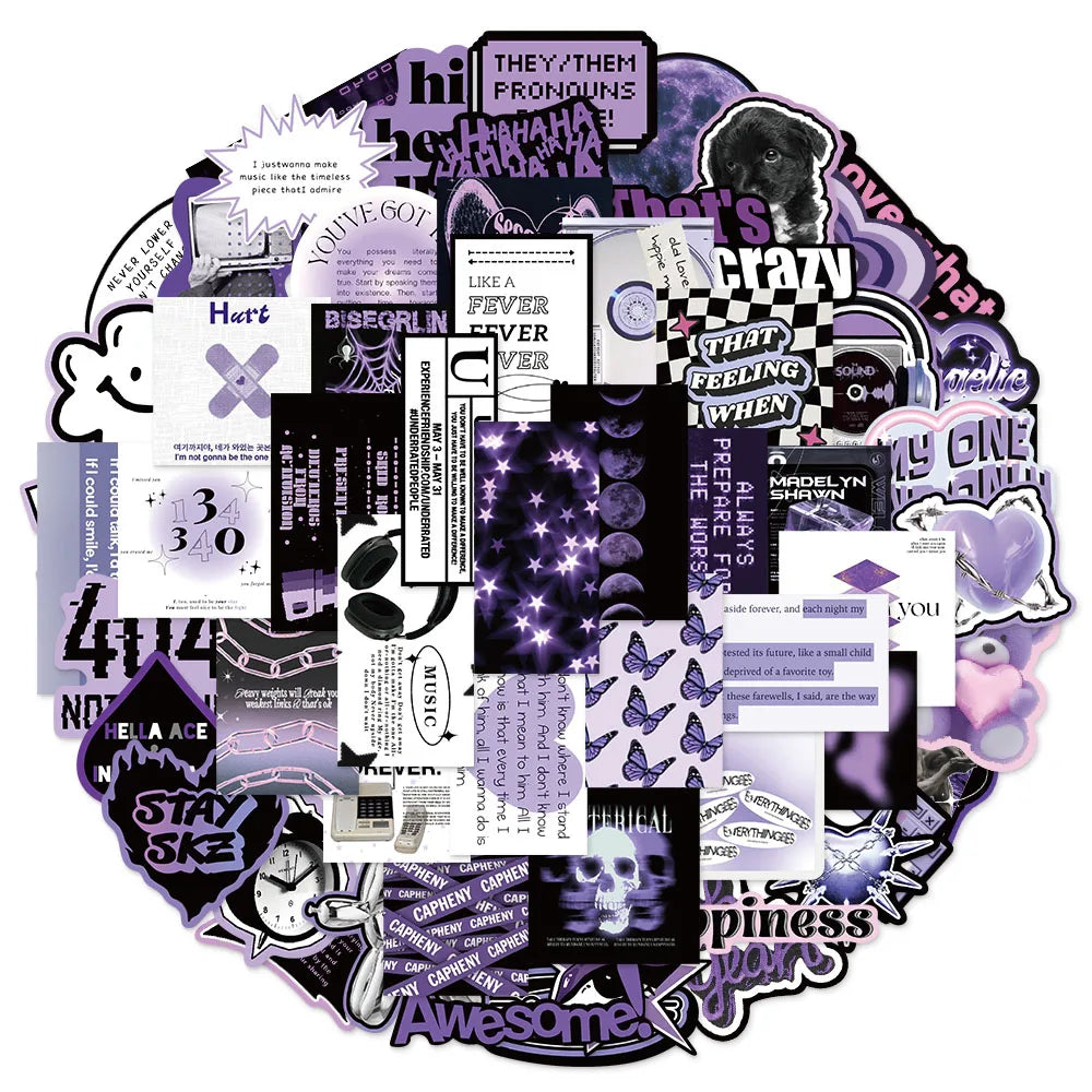 60PCS Black Purple INS Wind Series Stickers Creative DIY Stickers Instructions Tags Tablet PC Decoration Toy Decoration Stickers